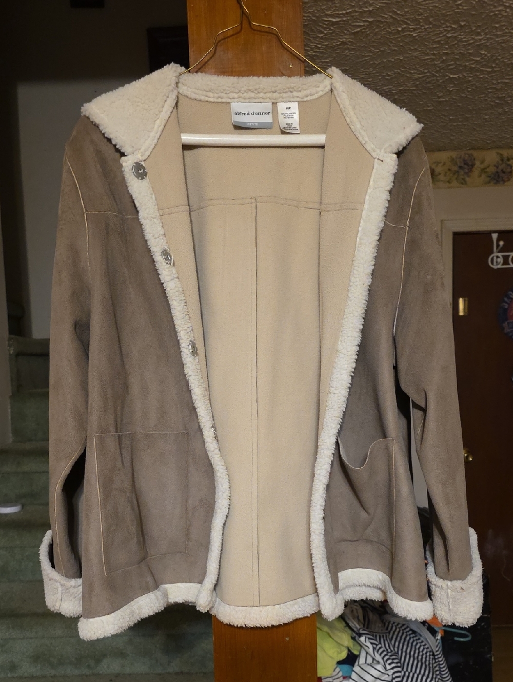 Alfred Dunner Taupe Jacket with Cream Sherpa Trim